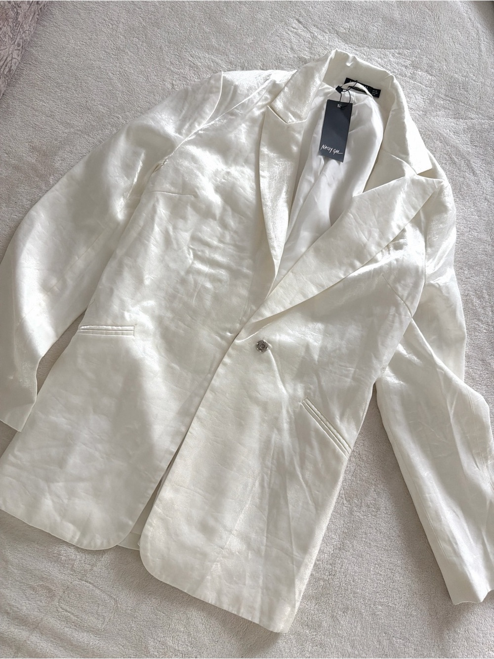 Nasty Gal Ivory Satin-Look Blazer